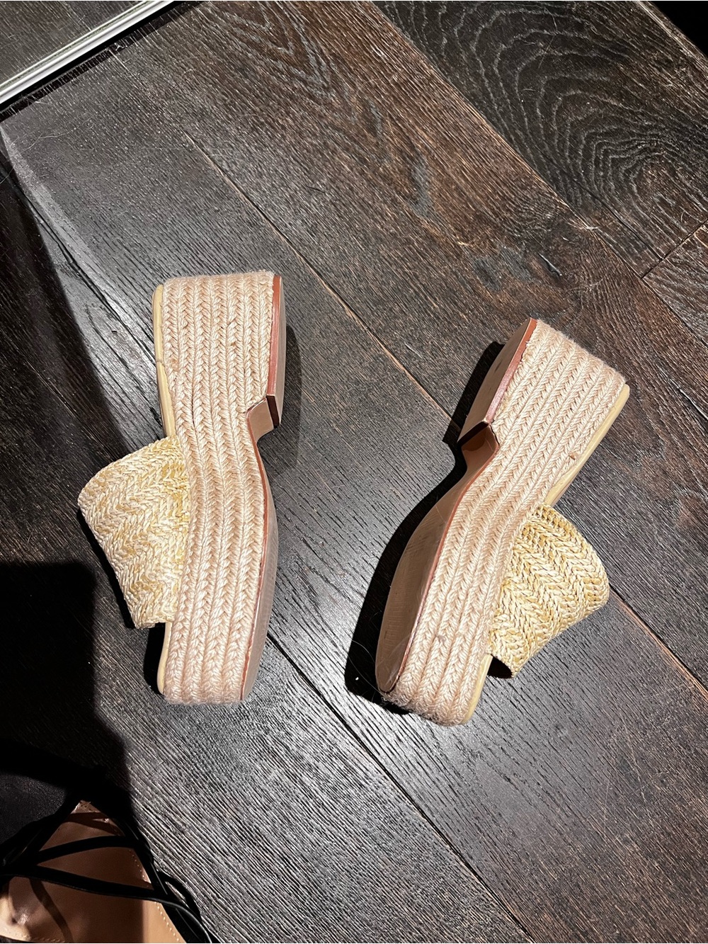 Woven Straw Platform Slide Sandals in Natural